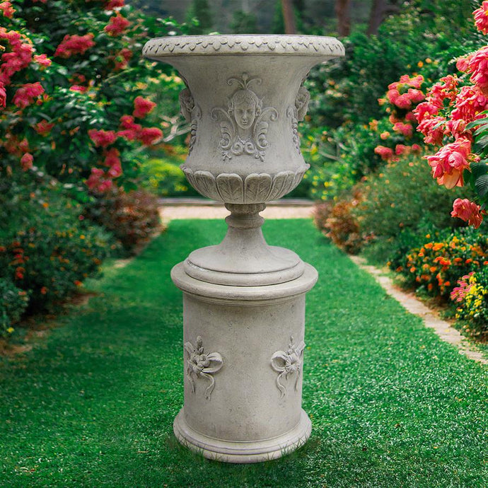 Outdoor urn pedestal limestone planter