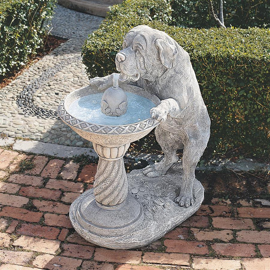 Unique outdoor garden water fountain dog statue.